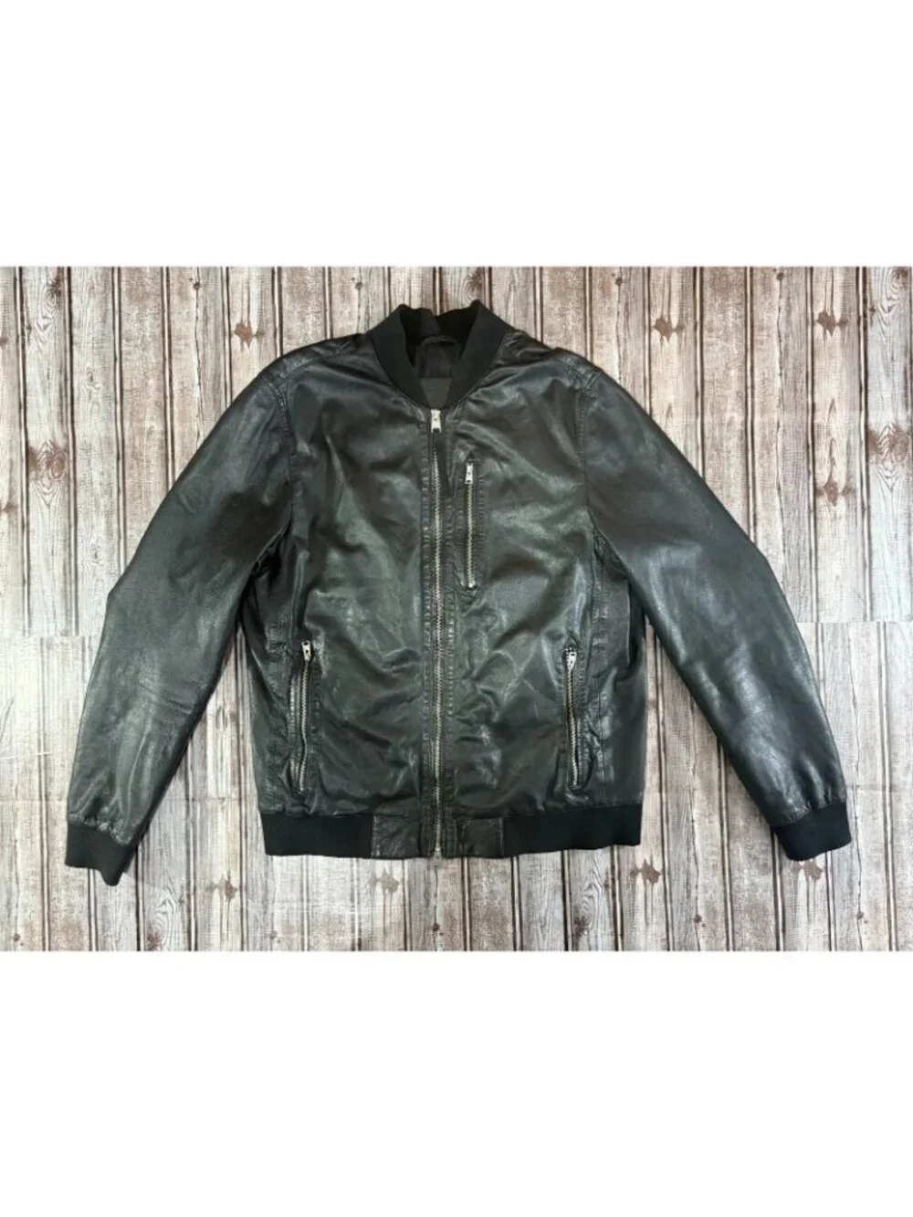 All Saints kino Sheep leather Bomber jacket size L color Black